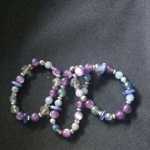 Purple and Silver Beaded Bracelet Set